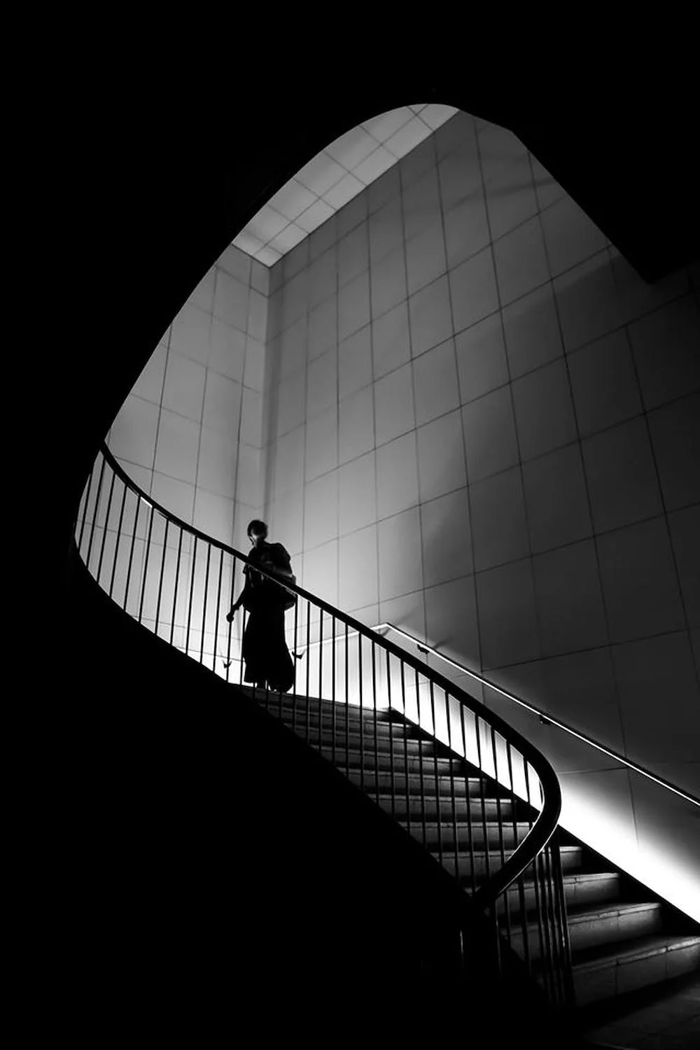 A person on the stairs (black and white)